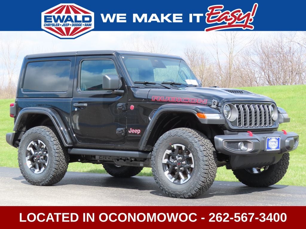 2026 Jeep Wrangler WRANGLER 2-DOOR RUBICON in Black Clear-Coat Exterior Paint — front three-quarter view
