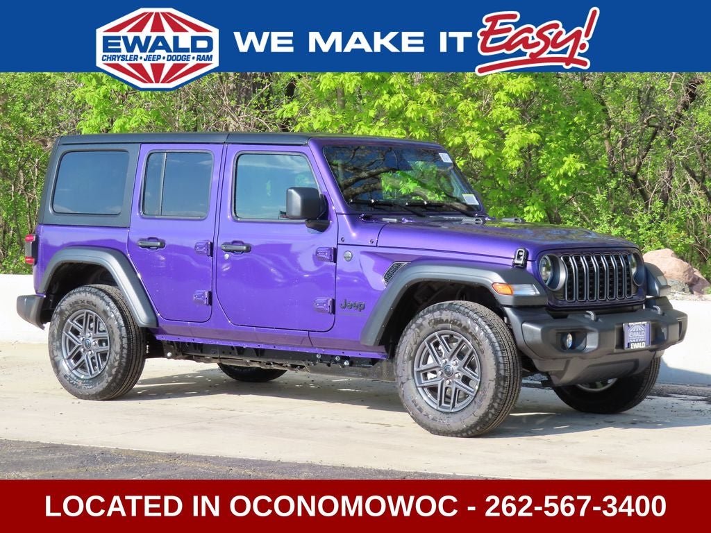 2026 Jeep Wrangler WRANGLER 4-DOOR SPORT S in Reign Exterior Paint — front three-quarter view