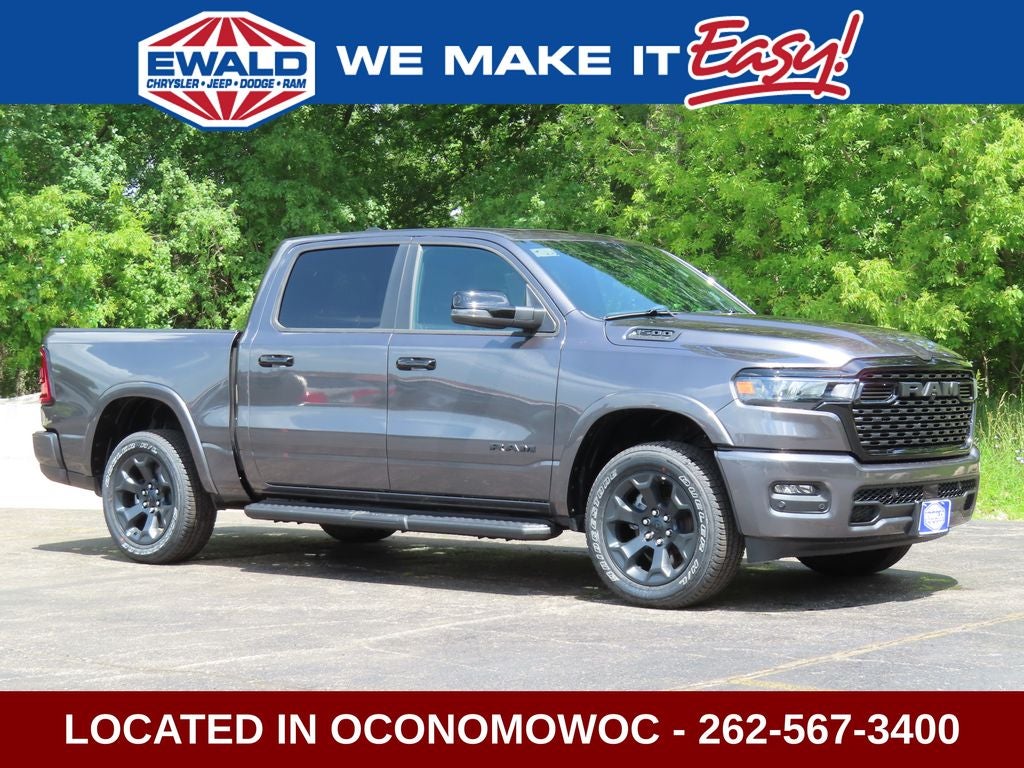 2026 RAM 1500 RAM 1500 BIG HORN CREW CAB 4X4 5'7' BOX in Granite Crystal Metallic Clear-Coat Exterior Paint — front three-quarter view