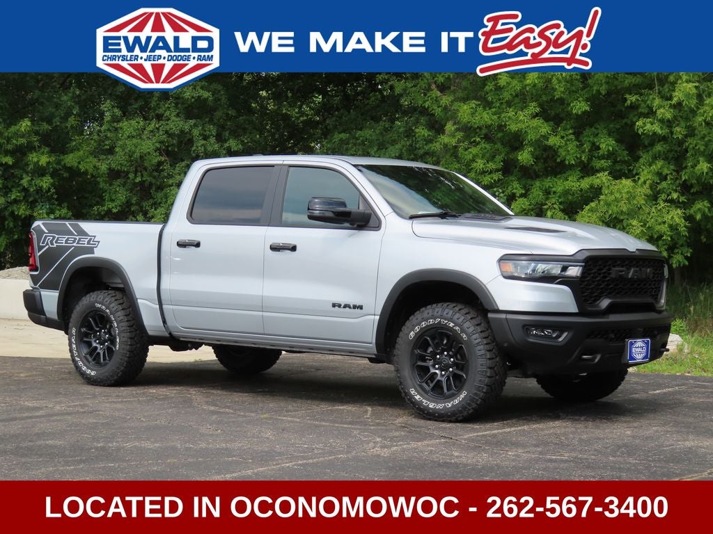 2026 RAM 1500 Rebel in Silver Zynith — front three-quarter view