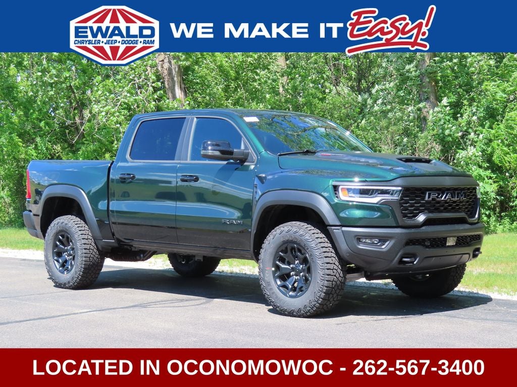 2026 RAM 1500 RAM 1500 RHO CREW CAB 4X4 5'7' BOX in Serrano-Green Metallic Exterior Paint — front three-quarter view