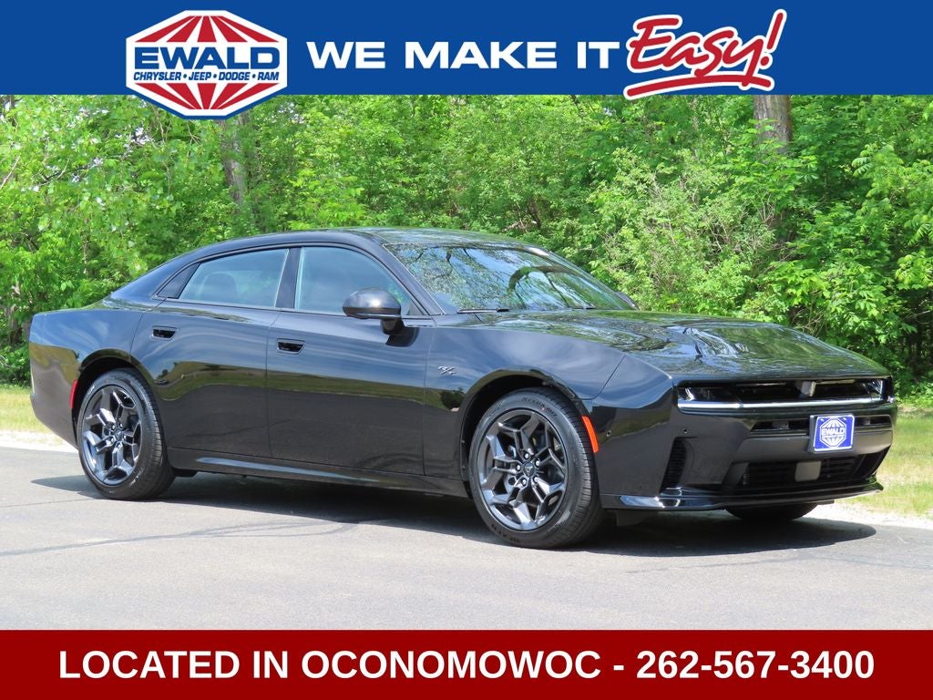 2026 Dodge Charger CHARGER R/T PLUS 4-DOOR AWD in Diamond Black Crystal Pearlcoat — front three-quarter view