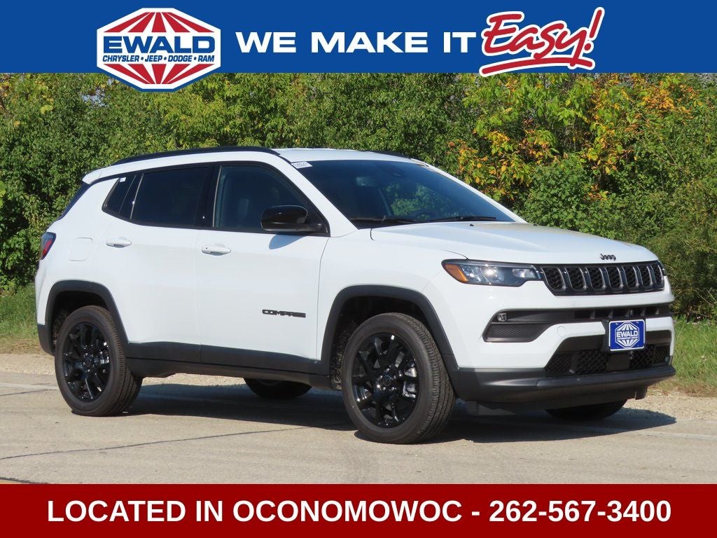 2026 Jeep Compass COMPASS LATITUDE ALTITUDE 4X4 in Bright White Clearcoat — front three-quarter view