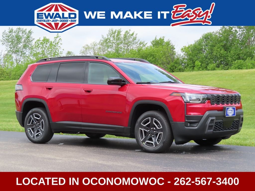 2026 Jeep Cherokee CHEROKEE LAREDO 4X4 in Red Hot Pearl-Coat Exterior Paint — front three-quarter view