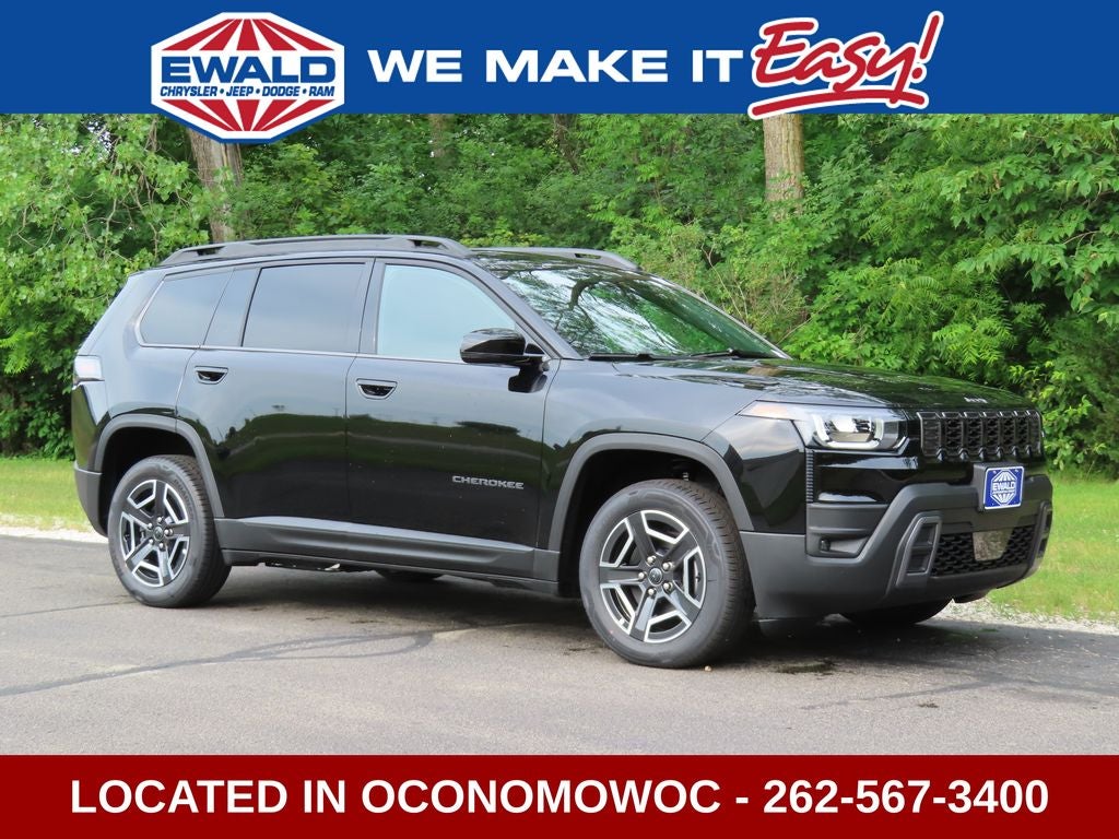2026 Jeep Cherokee CHEROKEE LIMITED 4X4 in Diamond Black Crystal Pearl-Coat Exterior Paint — front three-quarter view