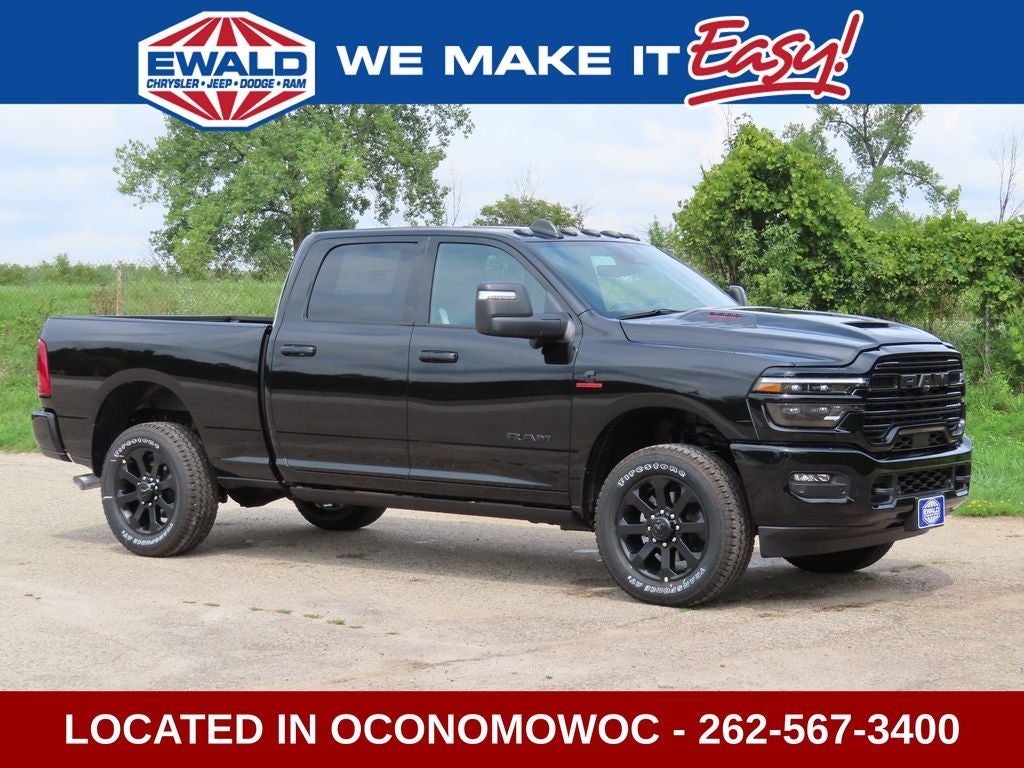 2026 RAM 3500 RAM 3500 LARAMIE CREW CAB 4X4 6'4' BOX in Diamond Black Crystal Pearl-Coat Exterior Paint — front three-quarter view