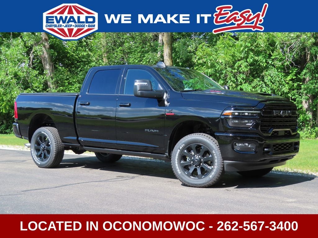 2026 RAM 2500 RAM 2500 LARAMIE CREW CAB 4X4 6'4' BOX in Diamond Black Crystal Pearl-Coat Exterior Paint — front three-quarter view