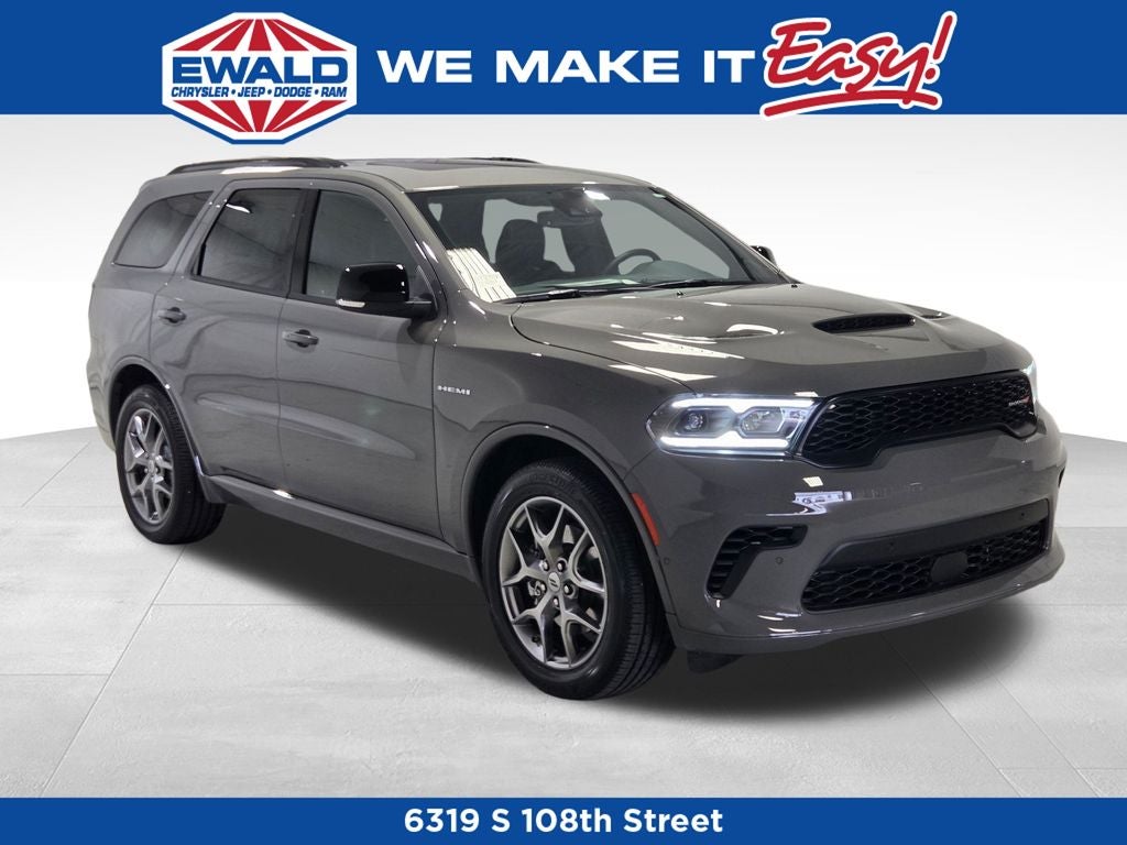 2026 Dodge Durango GT Plus HEMI V8 in Destroyer Gray Clear-Coat Exterior Paint — front three-quarter view