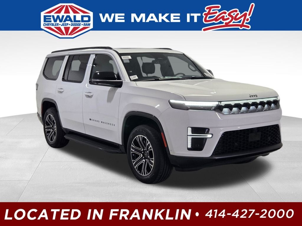 2026 Jeep Grand Wagoneer 4x4 in Bright White Clear-Coat Exterior Paint — front three-quarter view