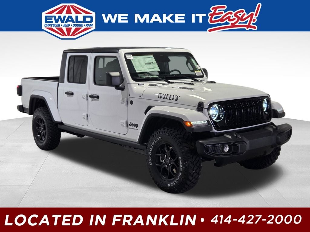2026 Jeep Gladiator Willys in Bright White Clear-Coat Exterior Paint — front three-quarter view