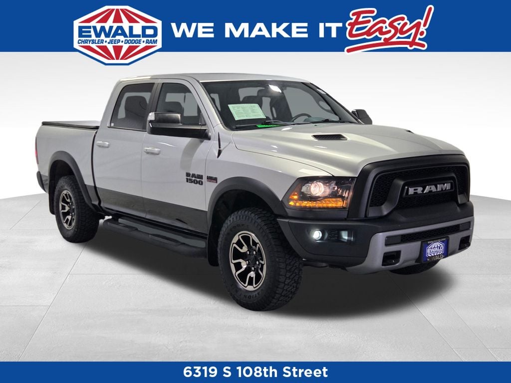 2018 RAM 1500 Rebel in Bright Silver Metallic Clearcoat — front three-quarter view