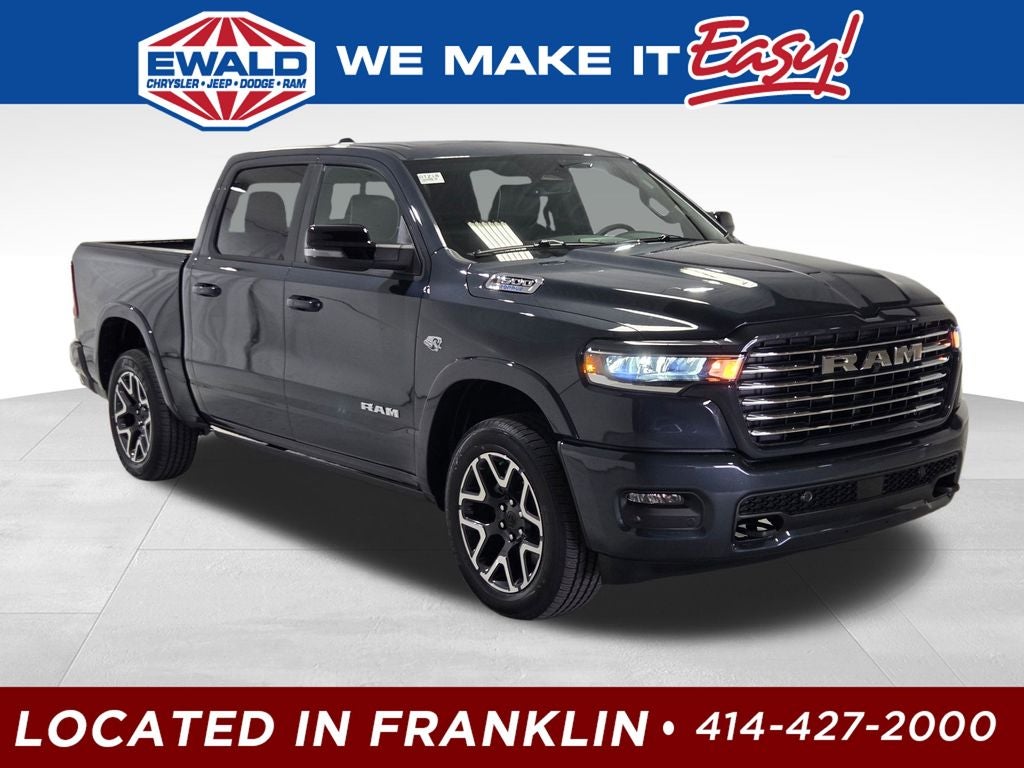 2026 RAM 1500 Laramie in Forged Blue Metallic Exterior Paint — front three-quarter view