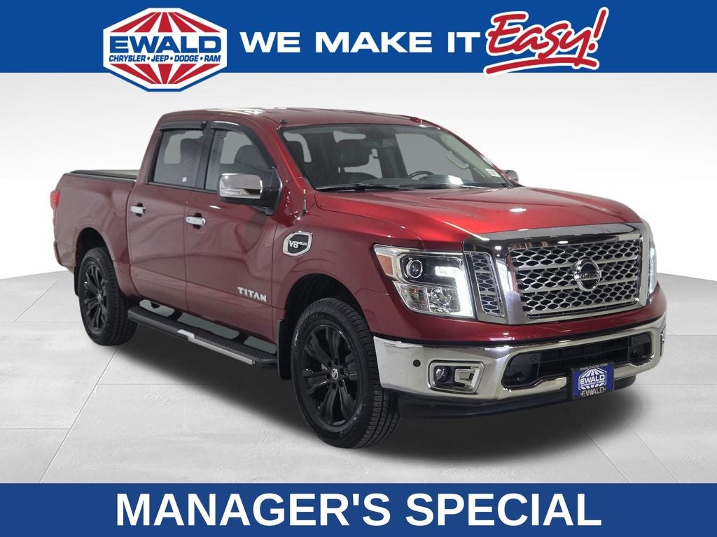 2017 Nissan Titan SL in Cayenne Red — front three-quarter view