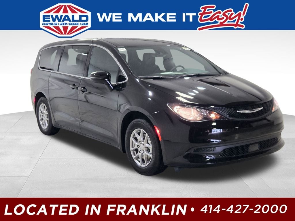 2027 Chrysler Pacifica LX in Diamond Black Crystal Pearl-Coat Exterior Paint — front three-quarter view