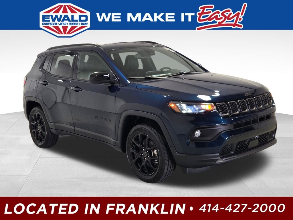 2026 Jeep Compass Latitude in Fathom Blue Pearl-Coat Exterior Paint — front three-quarter view