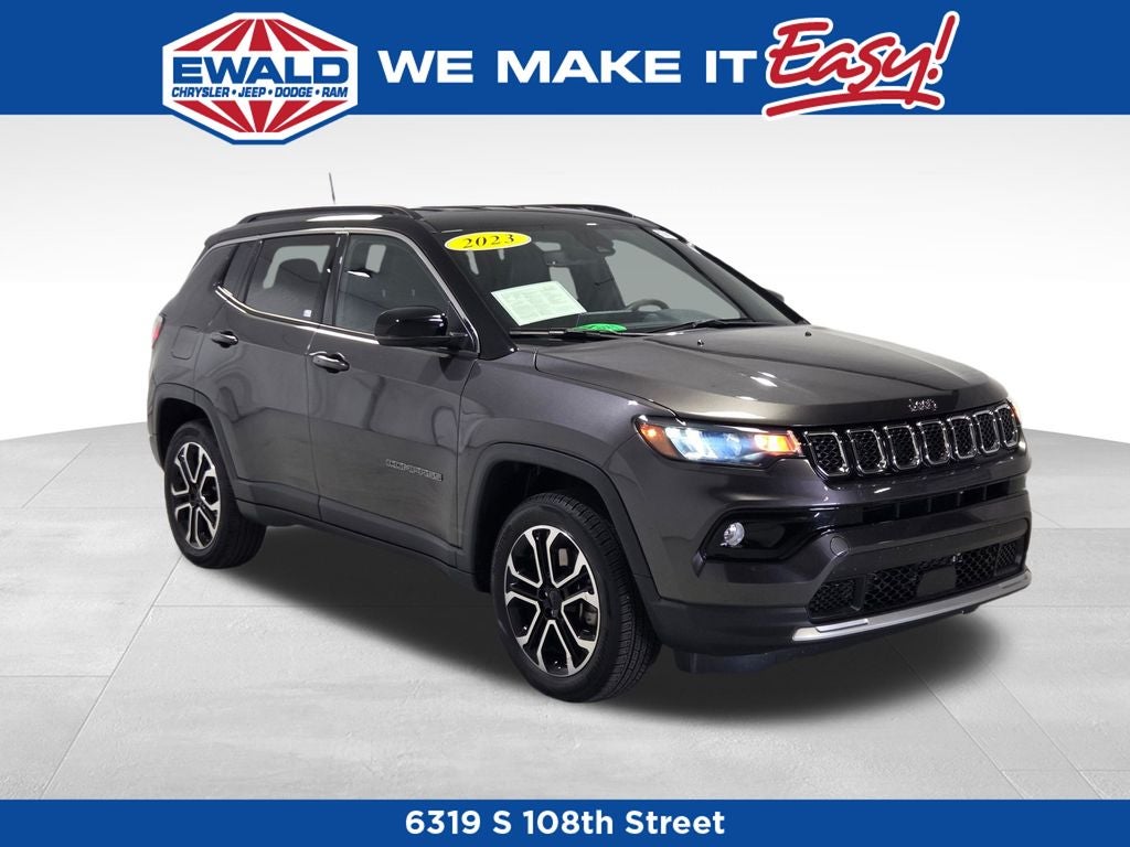 2023 Jeep Compass Limited in Granite Crystal Metallic Clearcoat — front three-quarter view