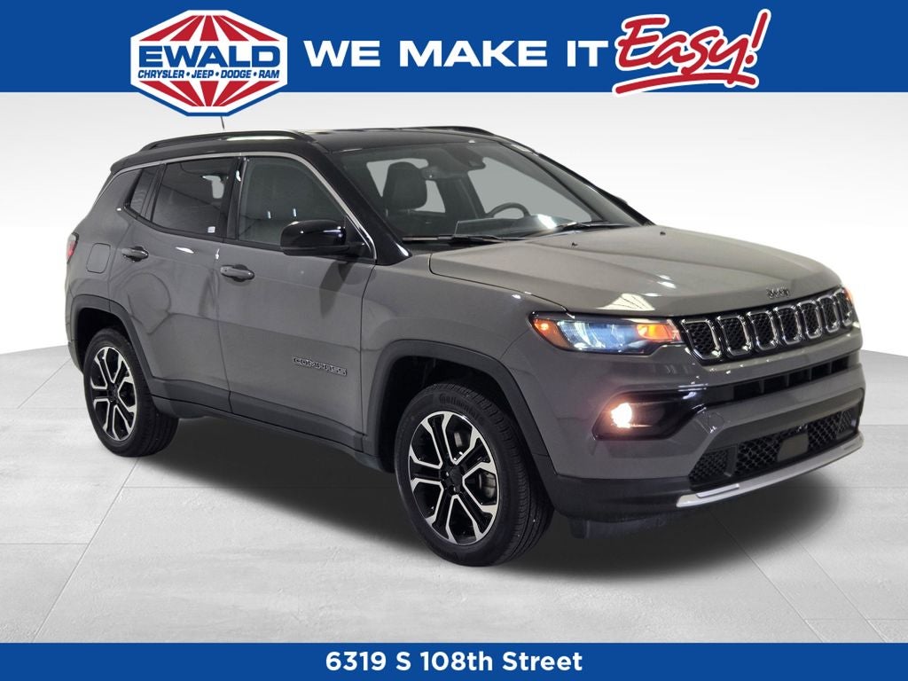 2023 Jeep Compass Limited in Sting-Gray Clearcoat — front three-quarter view