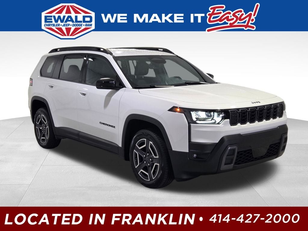 2026 Jeep Cherokee Limited in Bright White Clear-Coat Exterior Paint — front three-quarter view