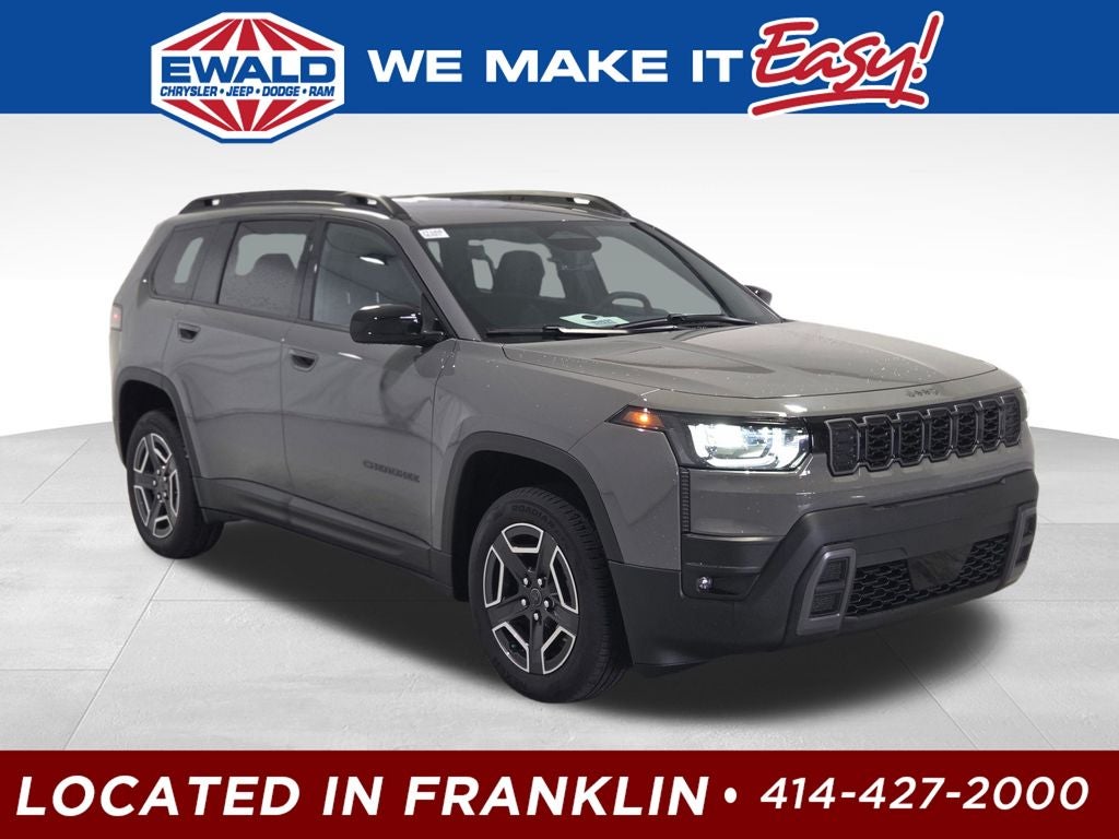 2026 Jeep Cherokee Laredo in Sting-Gray Clear-Coat Exterior Paint — front three-quarter view