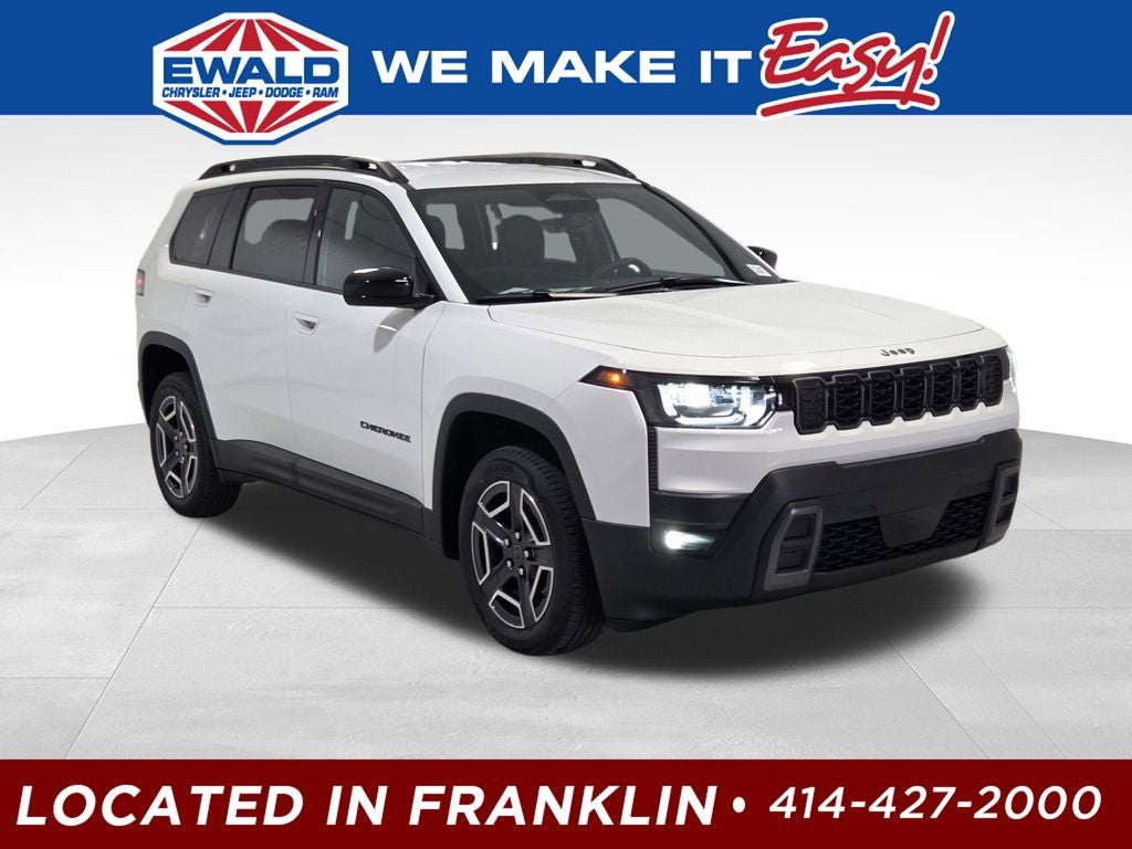 2026 Jeep Cherokee Laredo in Bright White Clear-Coat Exterior Paint — front three-quarter view