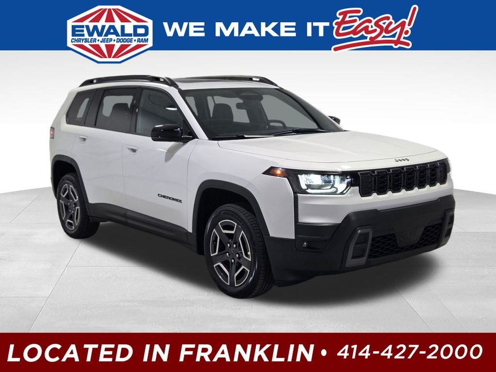 2026 Jeep Cherokee Limited in Bright White Clear-Coat Exterior Paint — front three-quarter view