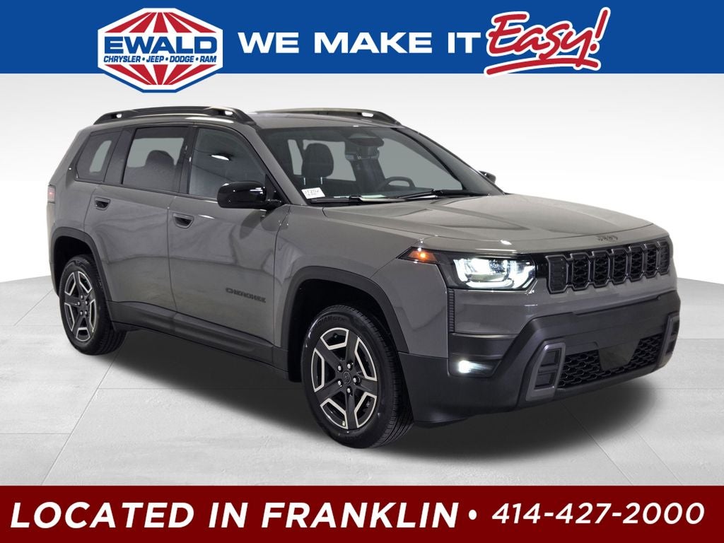 2026 Jeep Cherokee Laredo in Sting-Gray Clear-Coat Exterior Paint — front three-quarter view