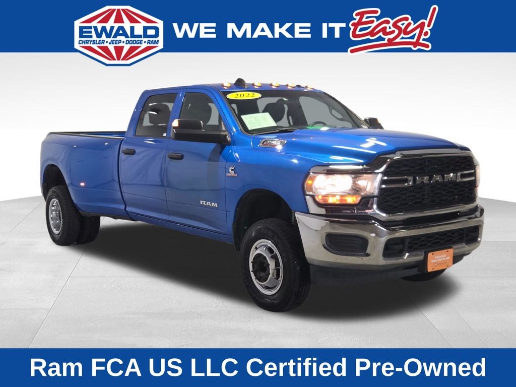 2022 RAM 3500 Tradesman in Hydro Blue Pearlcoat — front three-quarter view