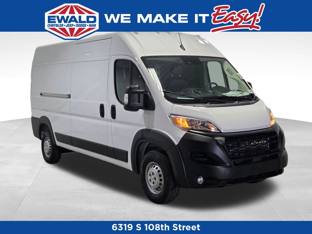 2026 RAM ProMaster 2500 High Roof in Bright White Clear-Coat Exterior Paint — front three-quarter view