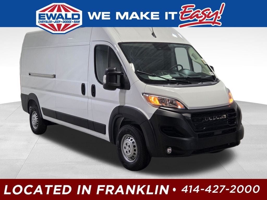 2026 RAM ProMaster 2500 High Roof in Bright White Clear-Coat Exterior Paint — front three-quarter view