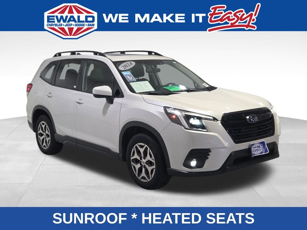 2024 Subaru Forester Premium in Crystal White Pearl — front three-quarter view