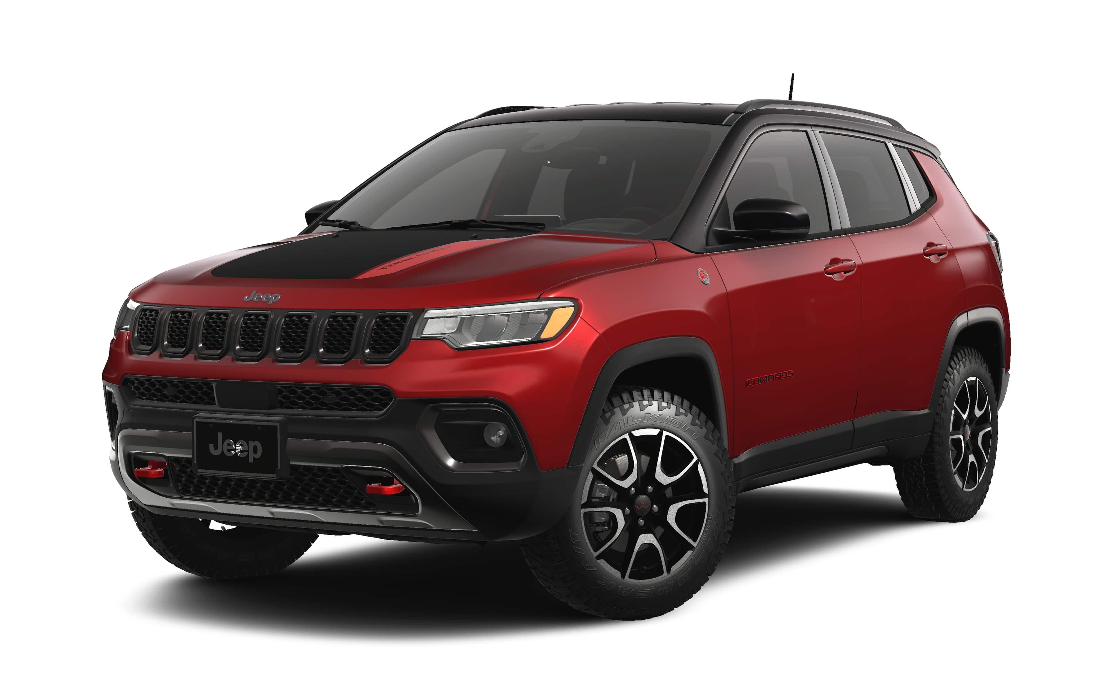 2026 Jeep Compass COMPASS TRAILHAWK 4X4 in Red Hot Pearl-Coat Exterior Paint — front three-quarter view