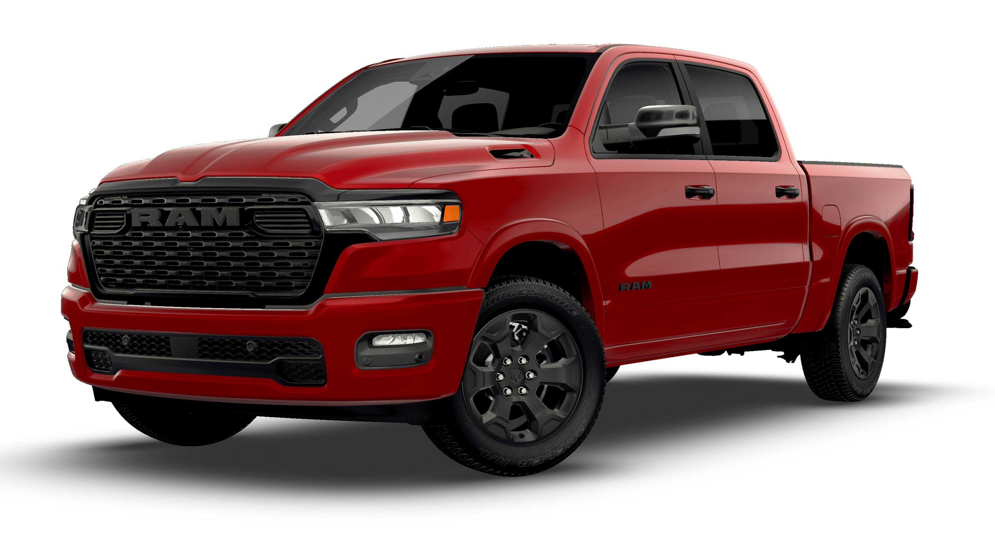 2026 RAM Ram 1500 RAM 1500 BIG HORN CREW CAB 4X4 5'7' BOX in Molten Red Pearl-Coat Exterior Paint — front three-quarter view